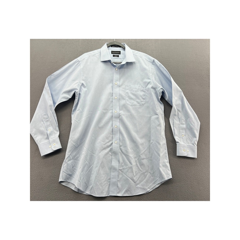 Paul Fredrick Dress Shirt Mens 16.5 x 34 Tailored Fit Blue Non-Iron Cotton